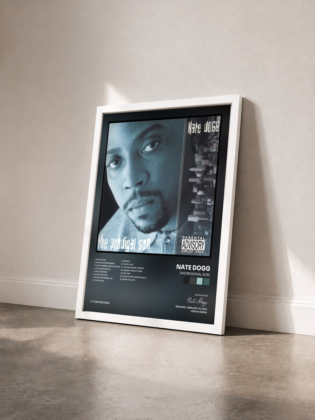 #blanc Tableau de l'album The Prodigal Son de Nate Dogg vu de trois quarts, cadre blanc