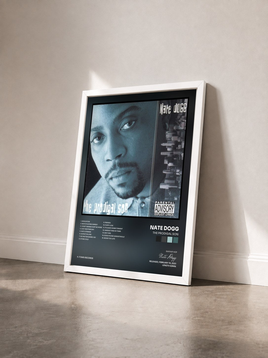 #blanc Tableau de l'album The Prodigal Son de Nate Dogg vu de trois quarts, cadre blanc