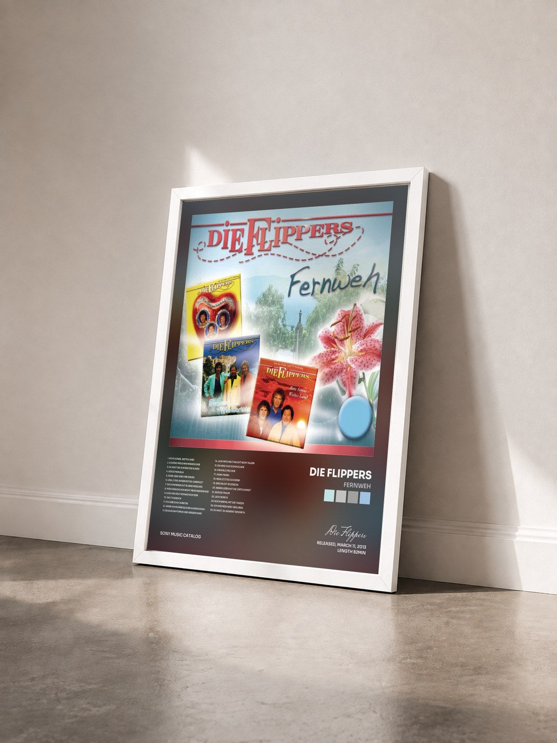 #blanc Tableau de l'album Fernweh de Die Flippers vu de trois quarts, cadre blanc