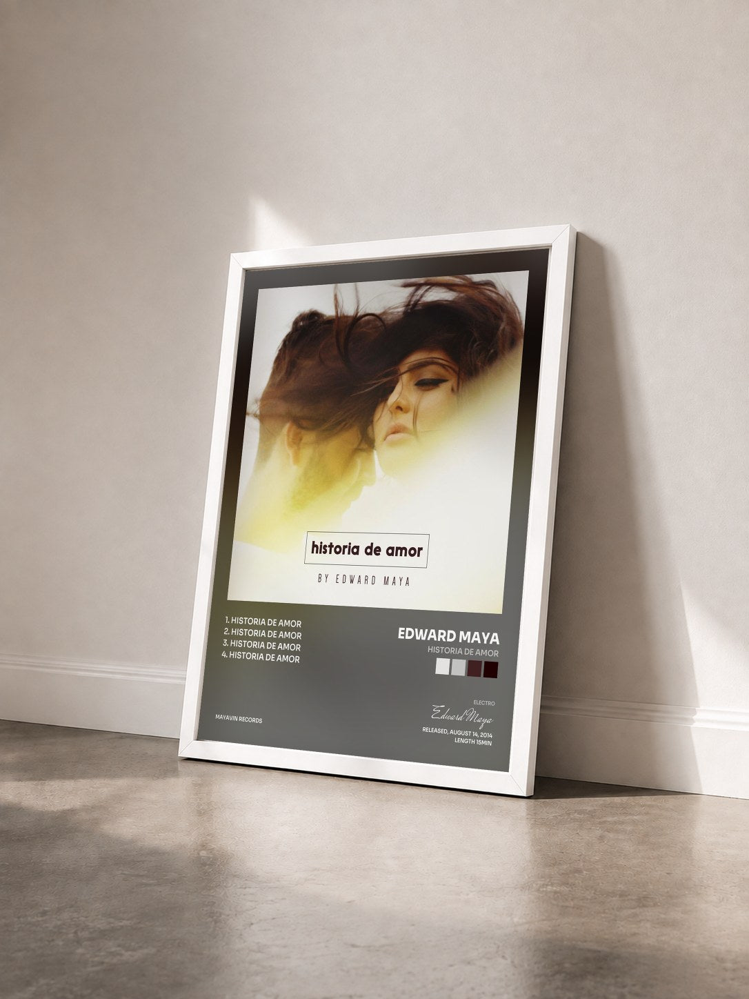 #blanc Tableau de l'album Historia De Amor de Edward Maya vu de trois quarts, cadre blanc