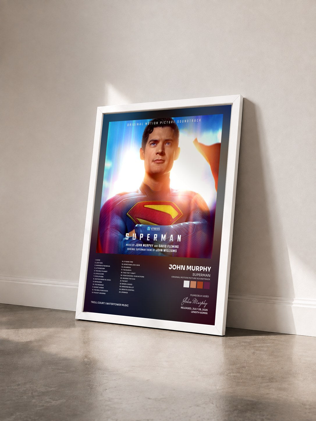 #blanc Tableau de l'album Superman (Original Motion Picture Soundtrack) de John Murphy vu de trois quarts, cadre blanc