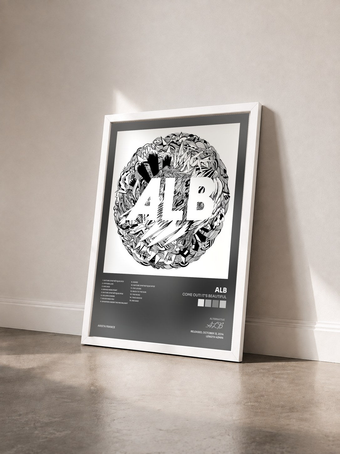 #blanc Tableau de l'album Come Out! It's Beautiful de ALB vu de trois quarts, cadre blanc