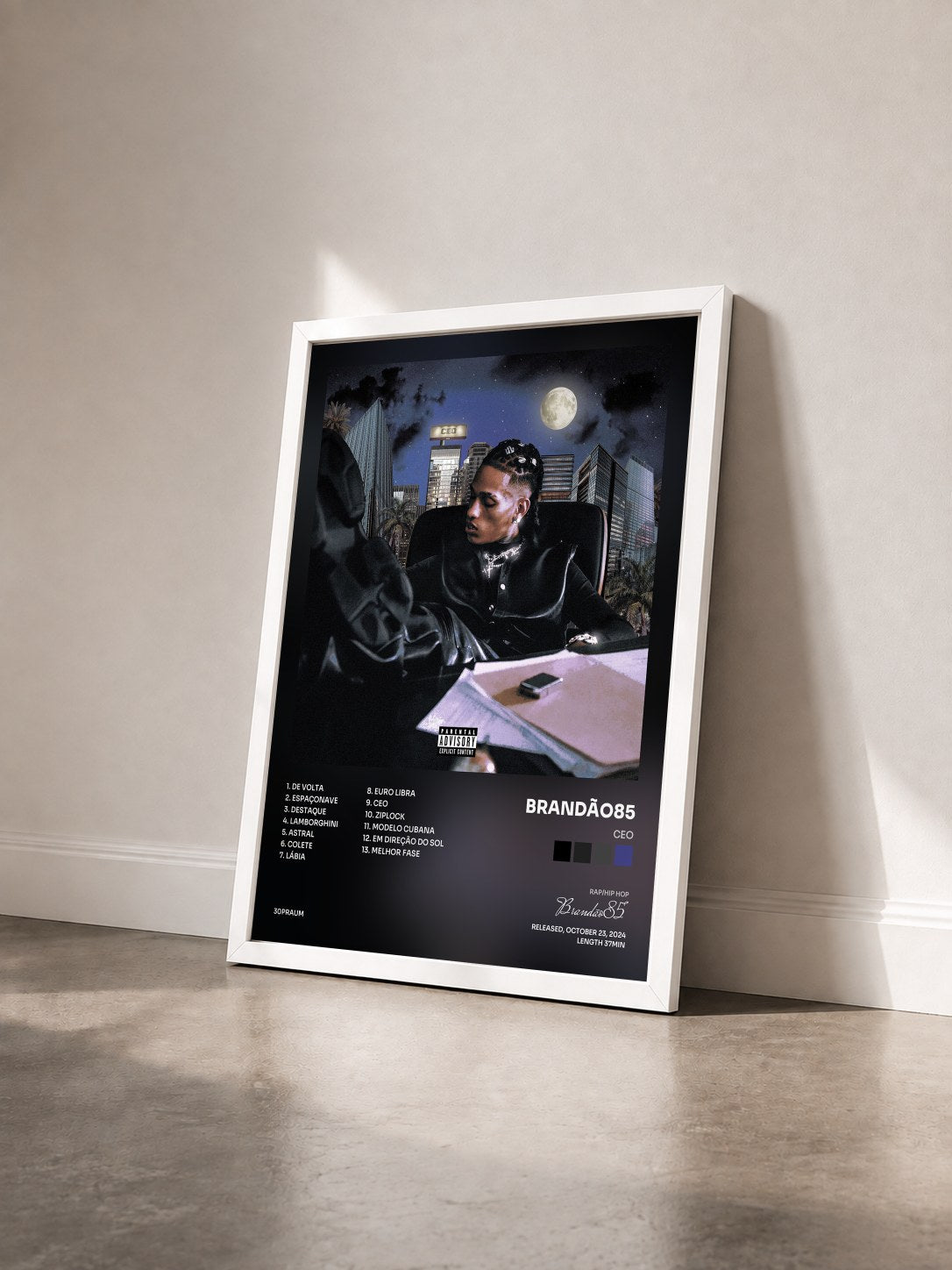 #blanc Tableau de l'album CEO de Brandão85 vu de trois quarts, cadre blanc