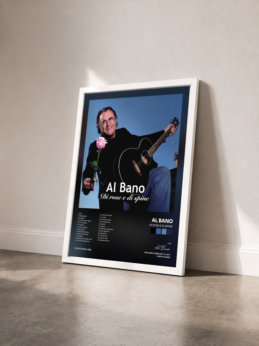 #blanc Tableau de l'album Di rose e di spine de Al Bano vu de trois quarts, cadre blanc