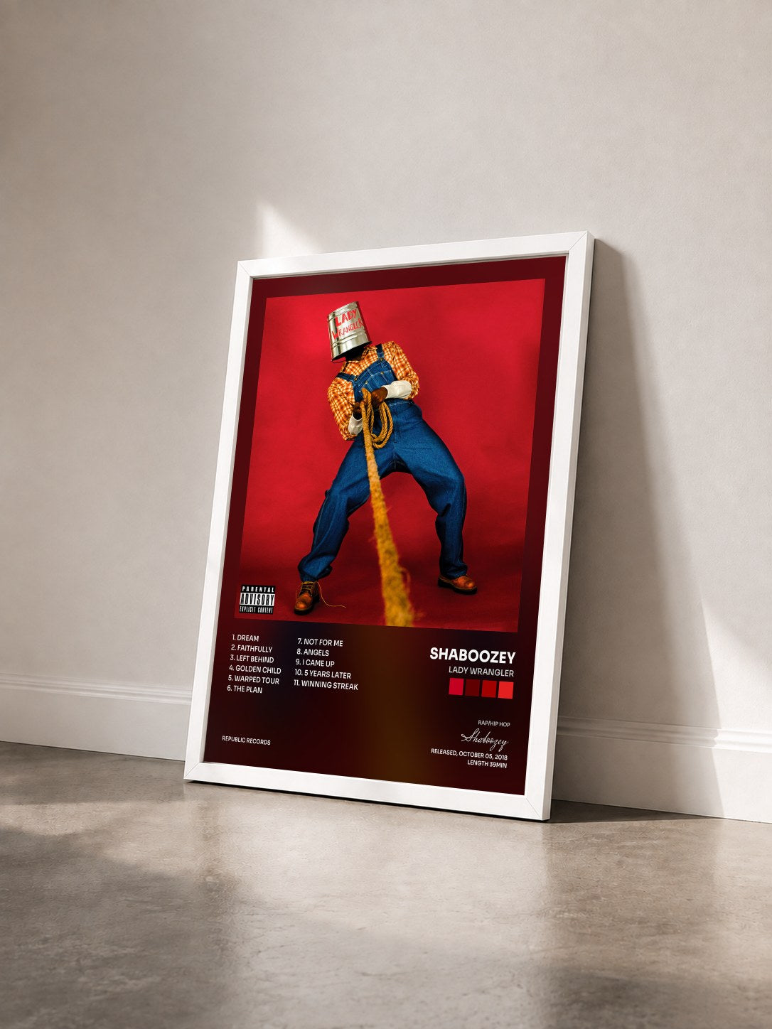 #blanc Tableau de l'album Lady Wrangler de Shaboozey vu de trois quarts, cadre blanc
