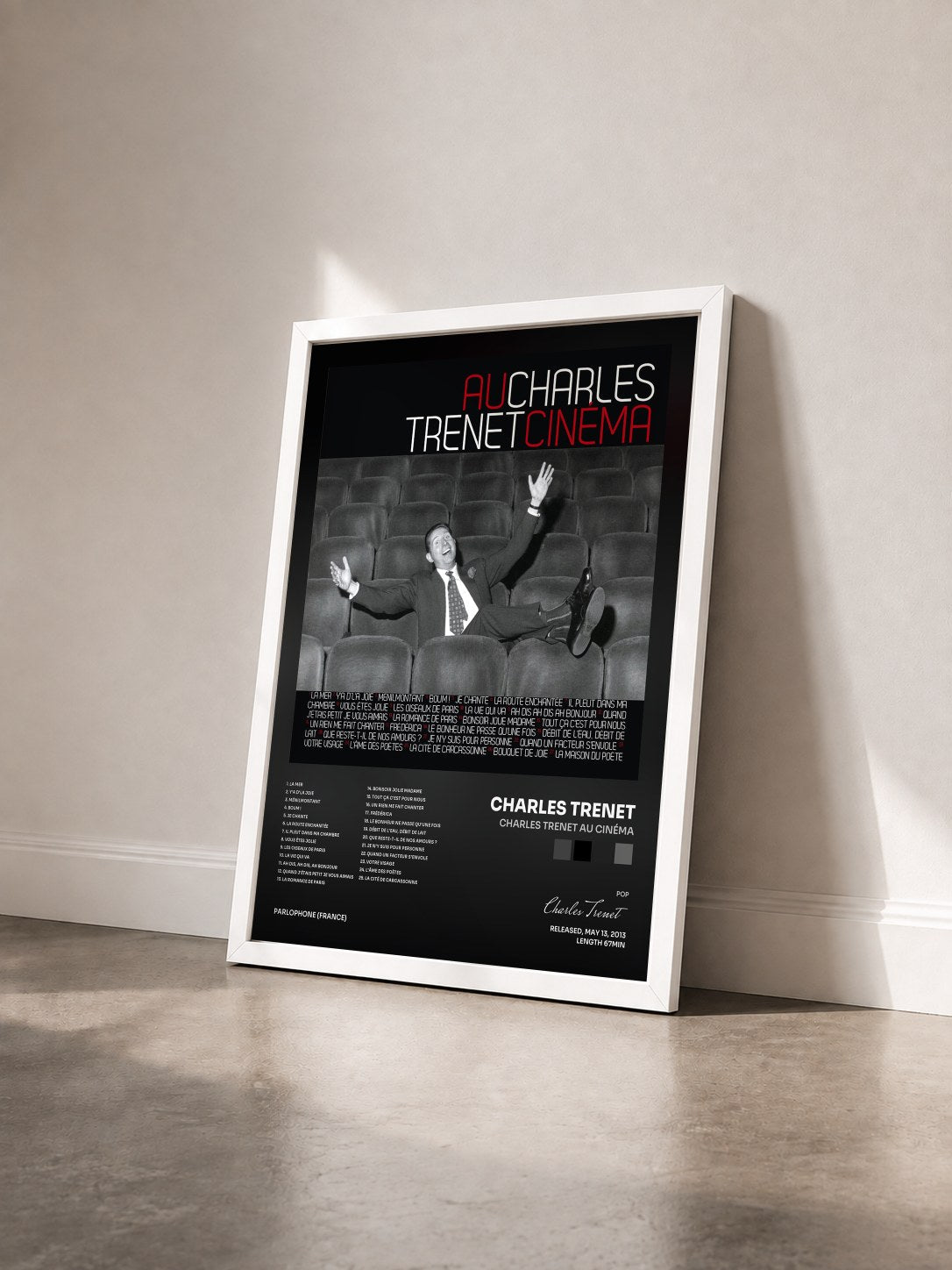 #blanc Tableau de l'album Charles Trenet au Cinéma de Charles Trenet vu de trois quarts, cadre blanc
