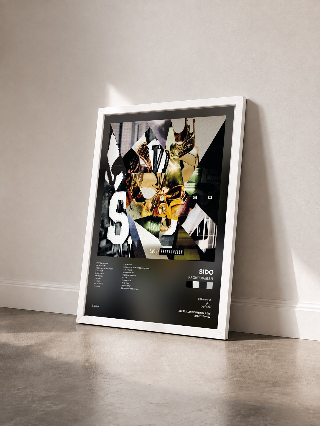 #blanc Tableau de l'album Kronjuwelen de Sido vu de trois quarts, cadre blanc