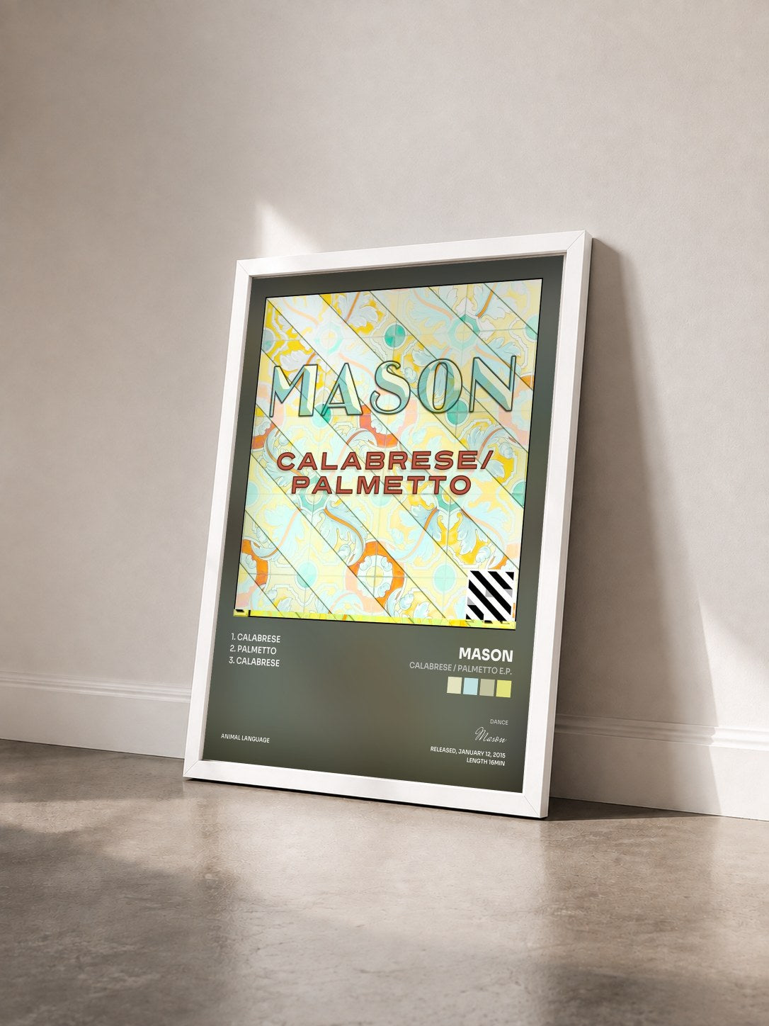 #blanc Tableau de l'album Calabrese / Palmetto E.P. de Mason vu de trois quarts, cadre blanc