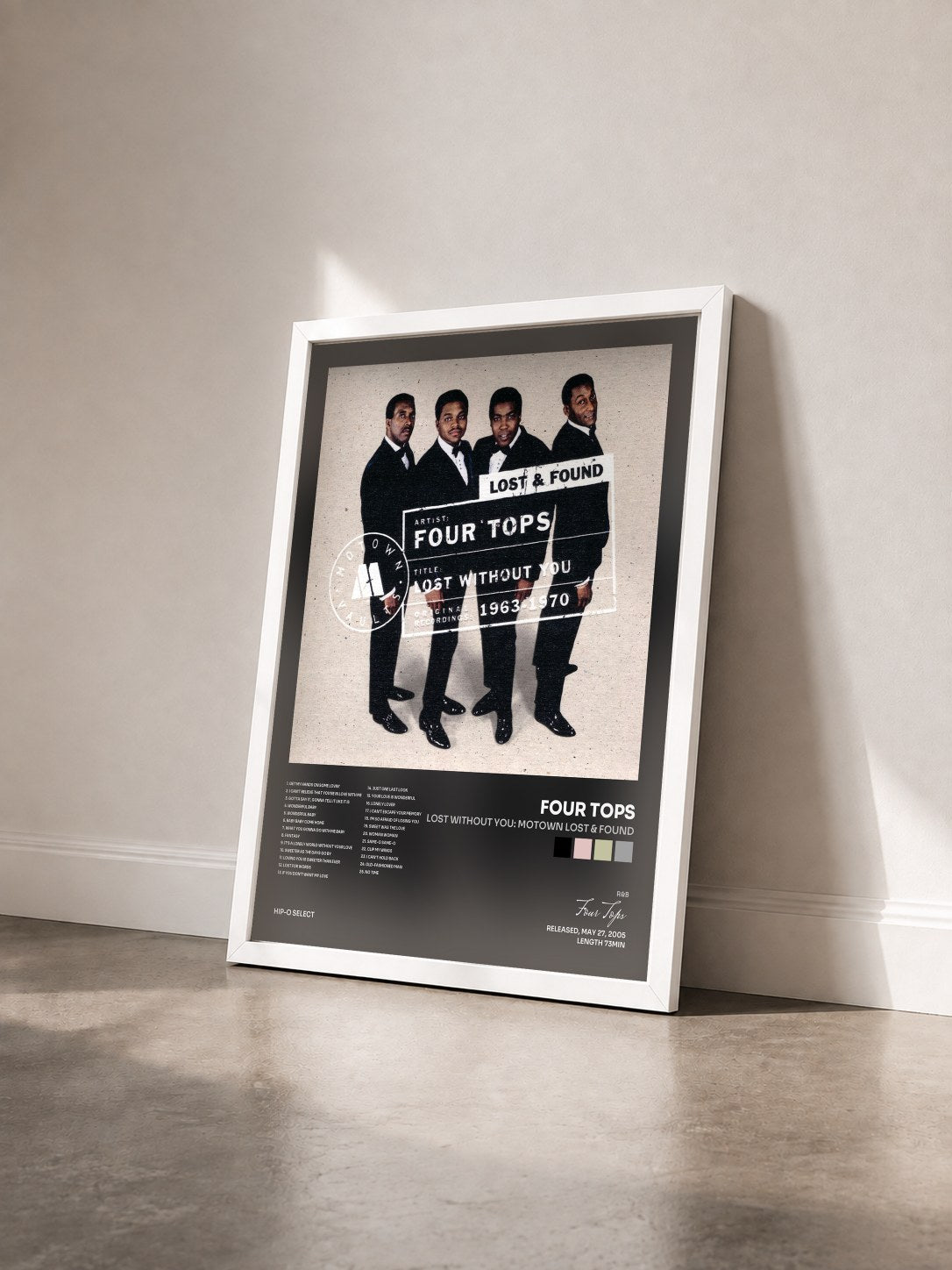 #blanc Tableau de l'album Lost Without You: Motown Lost & Found de Four Tops vu de trois quarts, cadre blanc