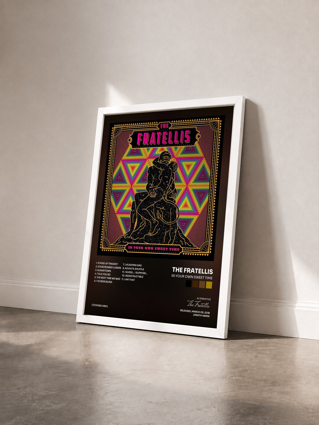 #blanc Tableau de l'album In Your Own Sweet Time de The Fratellis vu de trois quarts, cadre blanc