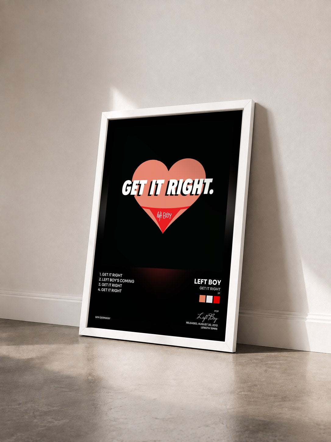 #blanc Tableau de l'album Get It Right (EP) de Left Boy vu de trois quarts, cadre blanc