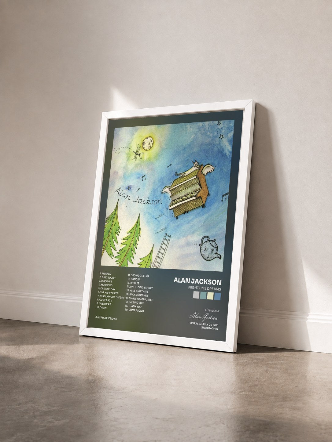 #blanc Tableau de l'album Nighttime Dreams de Alan Jackson vu de trois quarts, cadre blanc