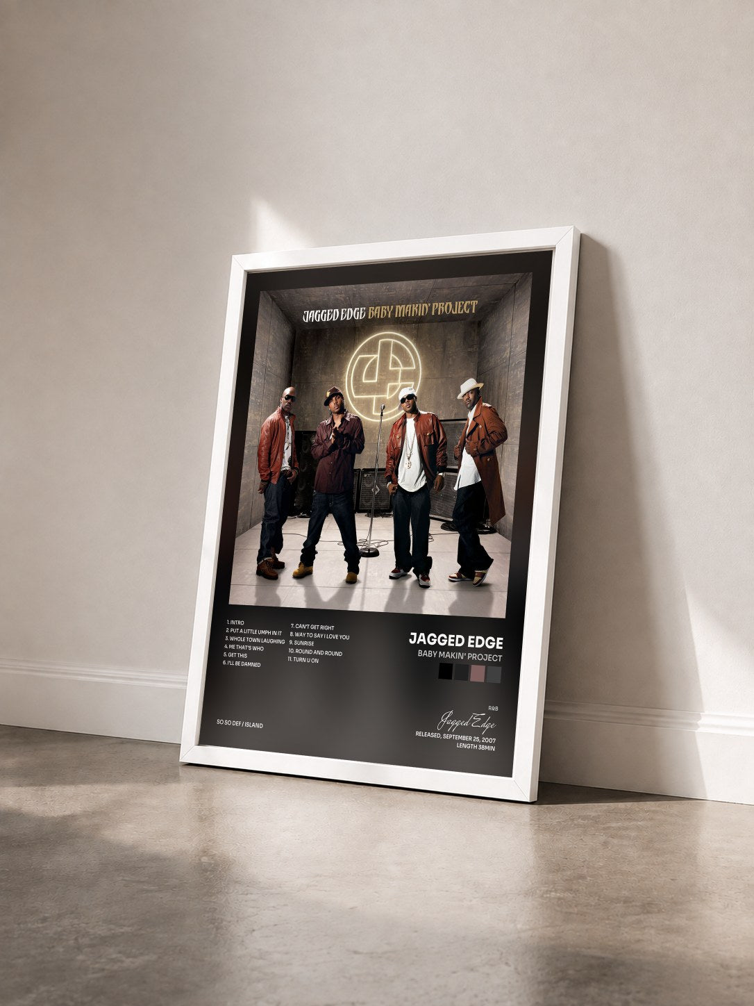#blanc Tableau de l'album Baby Makin' Project de Jagged Edge vu de trois quarts, cadre blanc