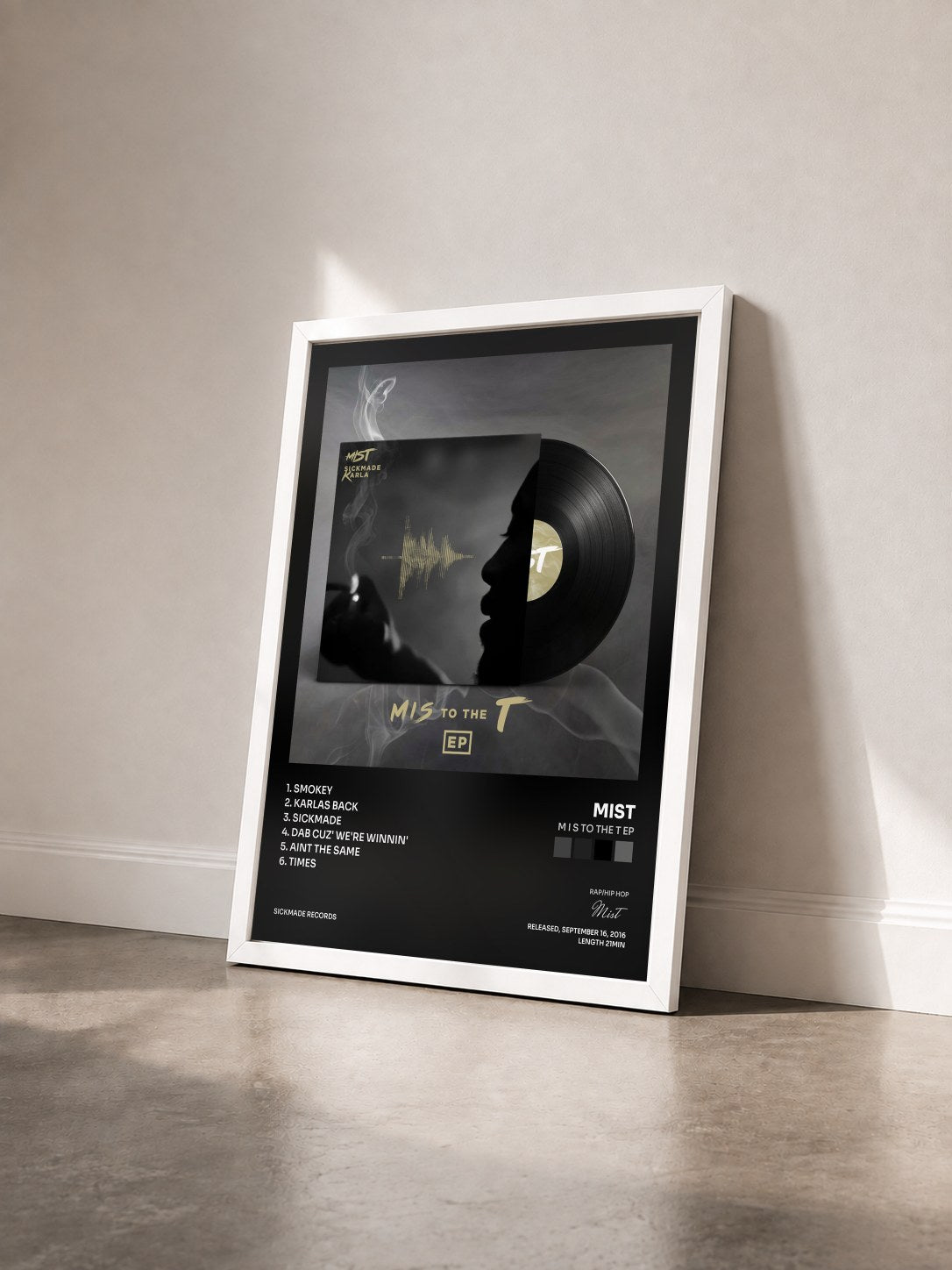 #blanc Tableau de l'album M I S To The T EP de Mist vu de trois quarts, cadre blanc