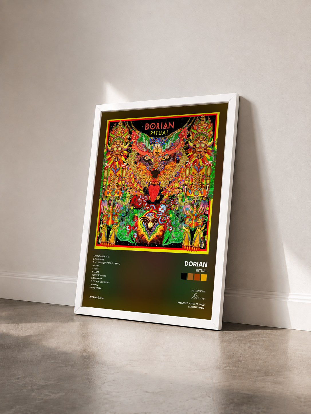 #blanc Tableau de l'album Ritual de Dorian vu de trois quarts, cadre blanc
