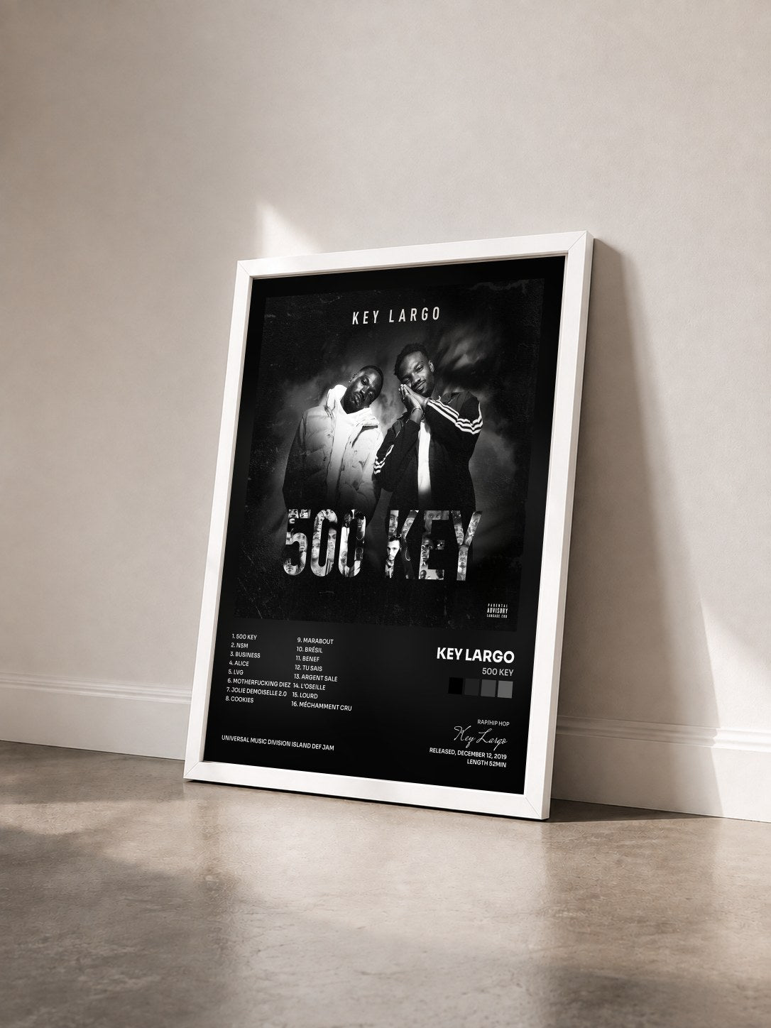 #blanc Tableau de l'album 500 Key de Key Largo vu de trois quarts, cadre blanc