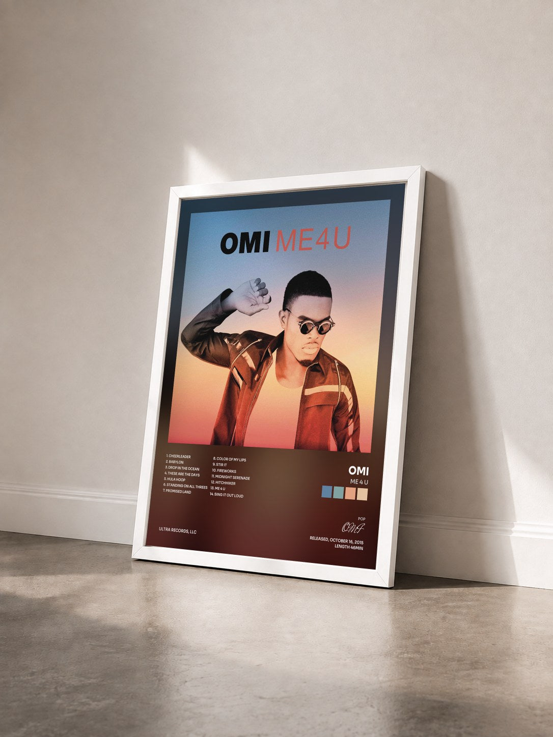 #blanc Tableau de l'album Me 4 U de OMI vu de trois quarts, cadre blanc