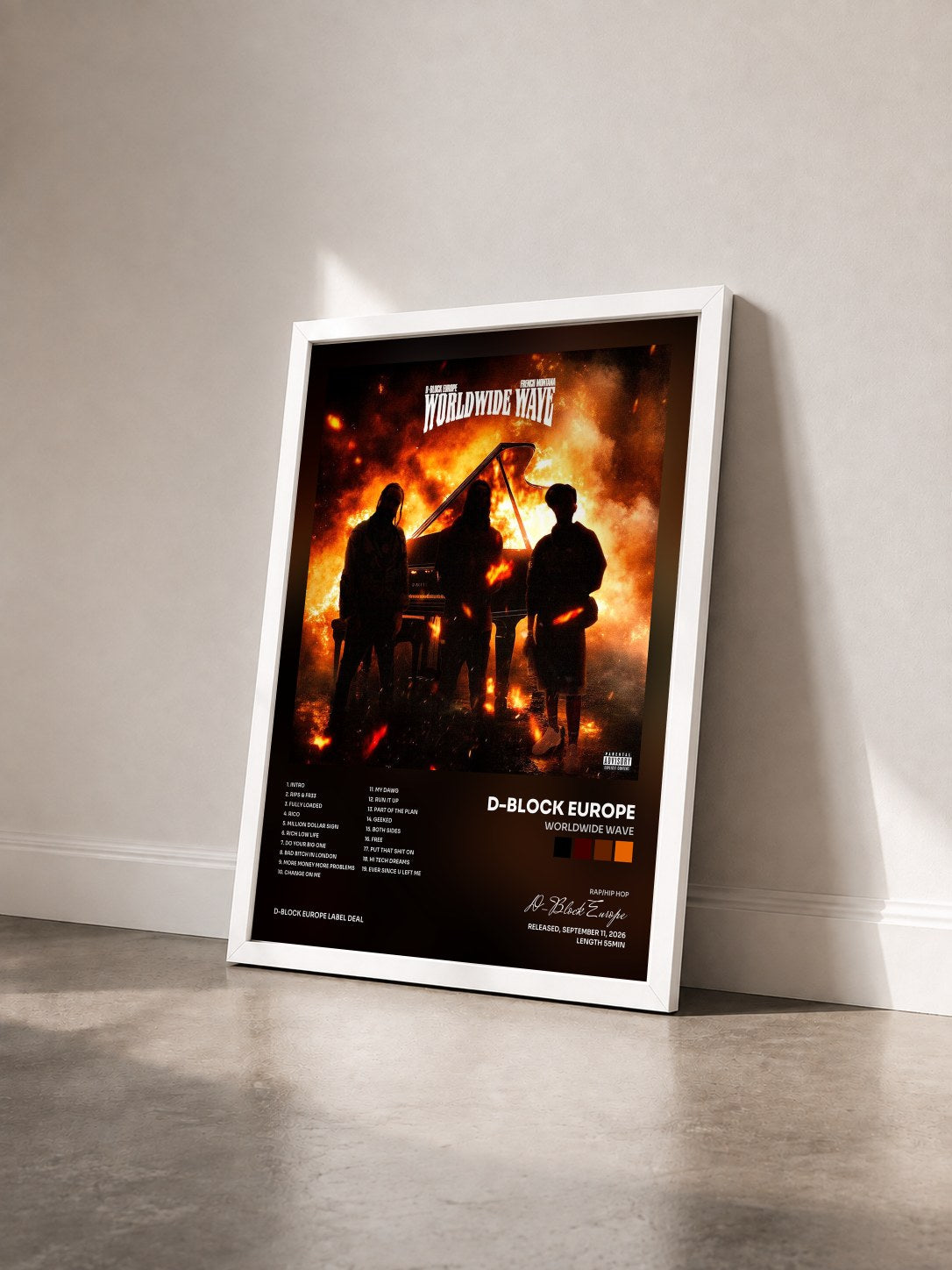 #blanc Tableau de l'album WORLDWIDE WAVE de D-Block Europe vu de trois quarts, cadre blanc