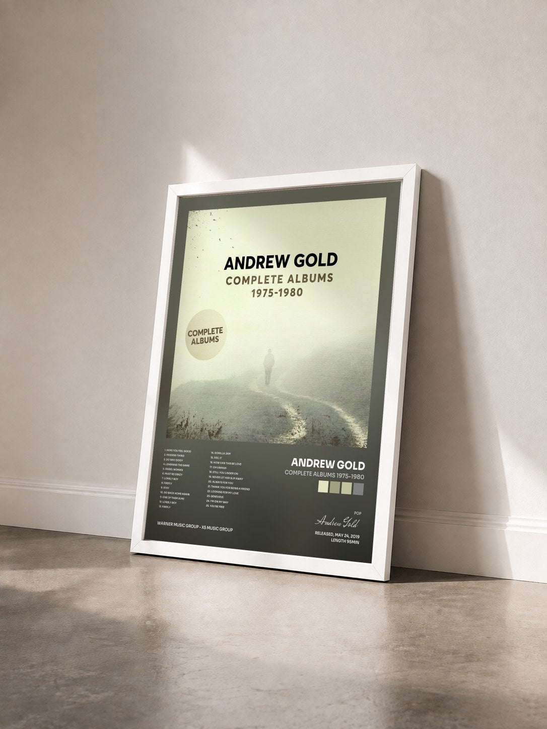 #blanc Tableau de l'album Complete Albums 1975-1980 de Andrew Gold vu de trois quarts, cadre blanc
