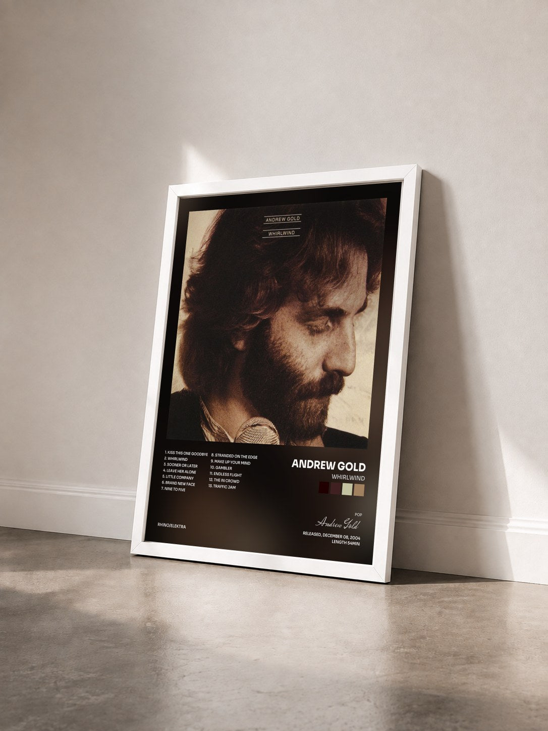 #blanc Tableau de l'album Whirlwind de Andrew Gold vu de trois quarts, cadre blanc