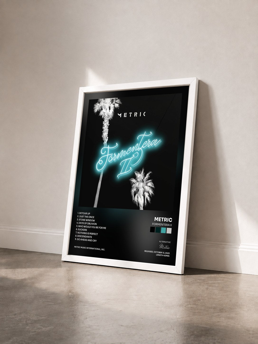 #blanc Tableau de l'album Formentera II de Metric vu de trois quarts, cadre blanc