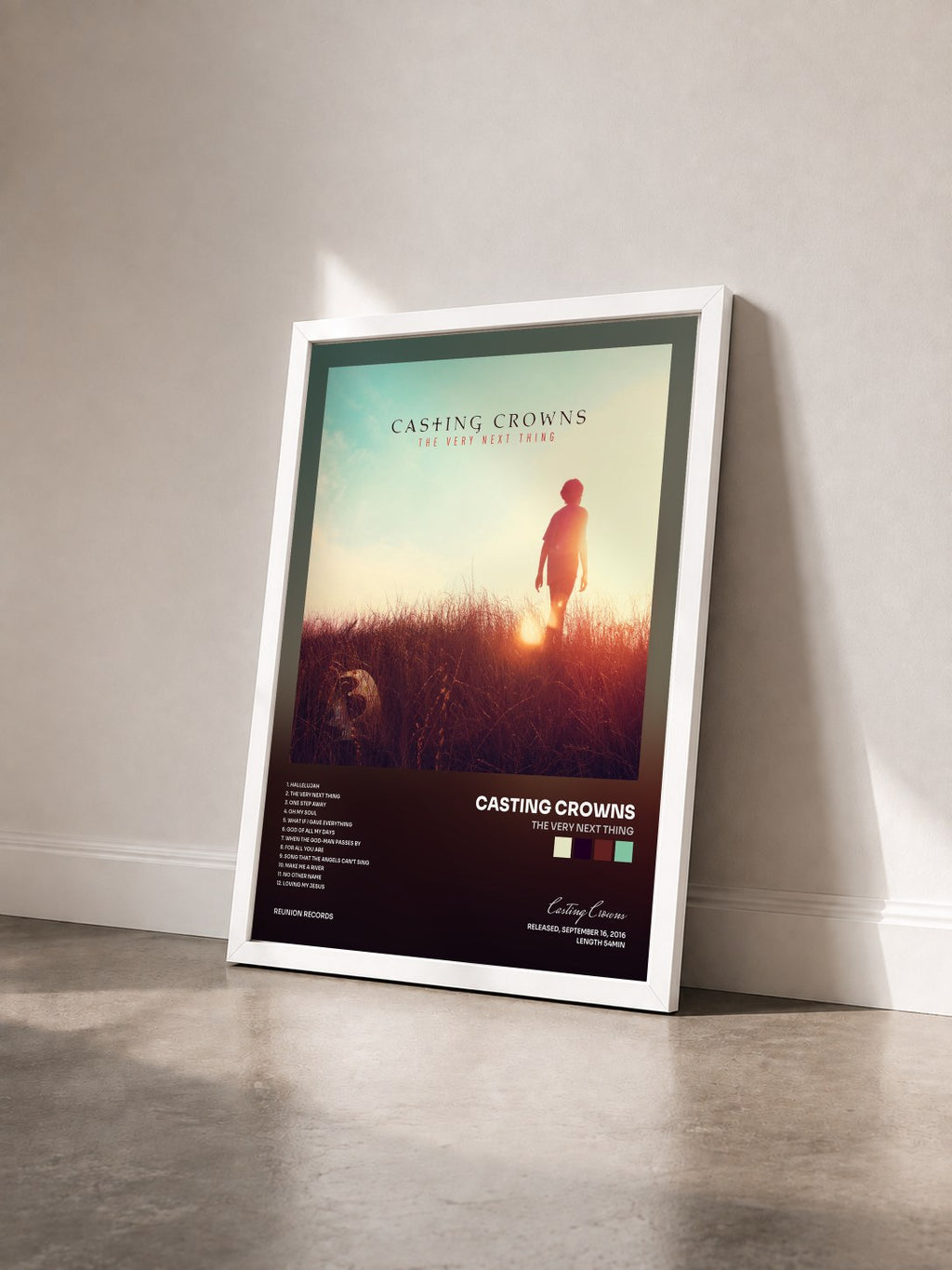 #blanc Tableau de l'album The Very Next Thing de Casting Crowns vu de trois quarts, cadre blanc