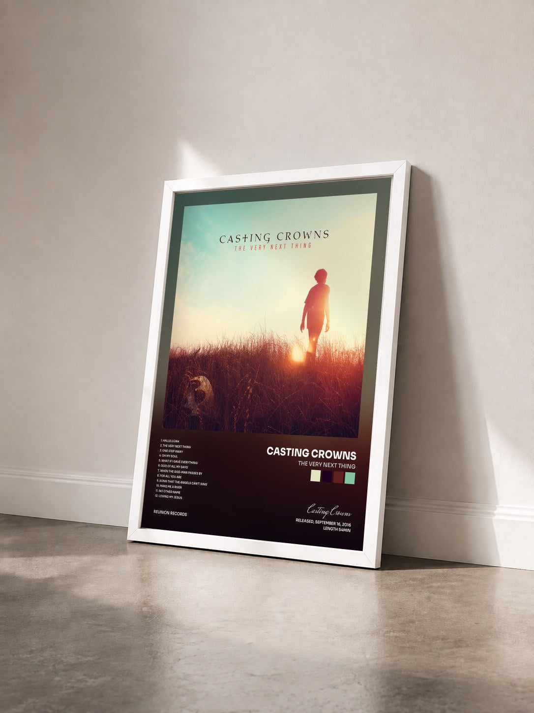 #blanc Tableau de l'album The Very Next Thing de Casting Crowns vu de trois quarts, cadre blanc