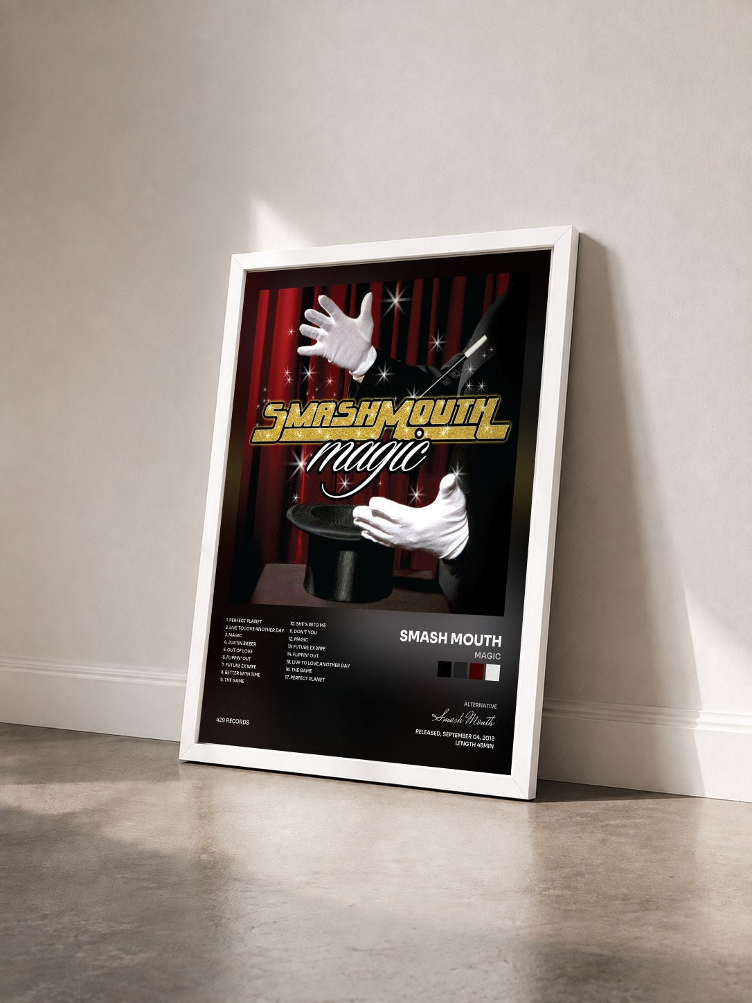 #blanc Tableau de l'album Magic de Smash Mouth vu de trois quarts, cadre blanc
