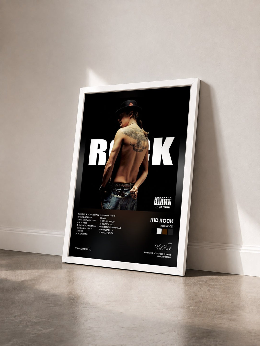 #blanc Tableau de l'album Kid Rock de Kid Rock vu de trois quarts, cadre blanc