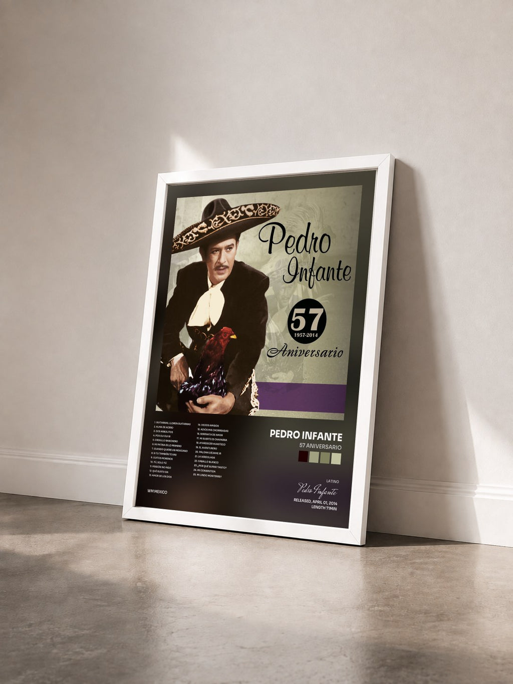 #blanc 57 Aniversario by Pedro Infante as a framed art print seen at an angle, white frame