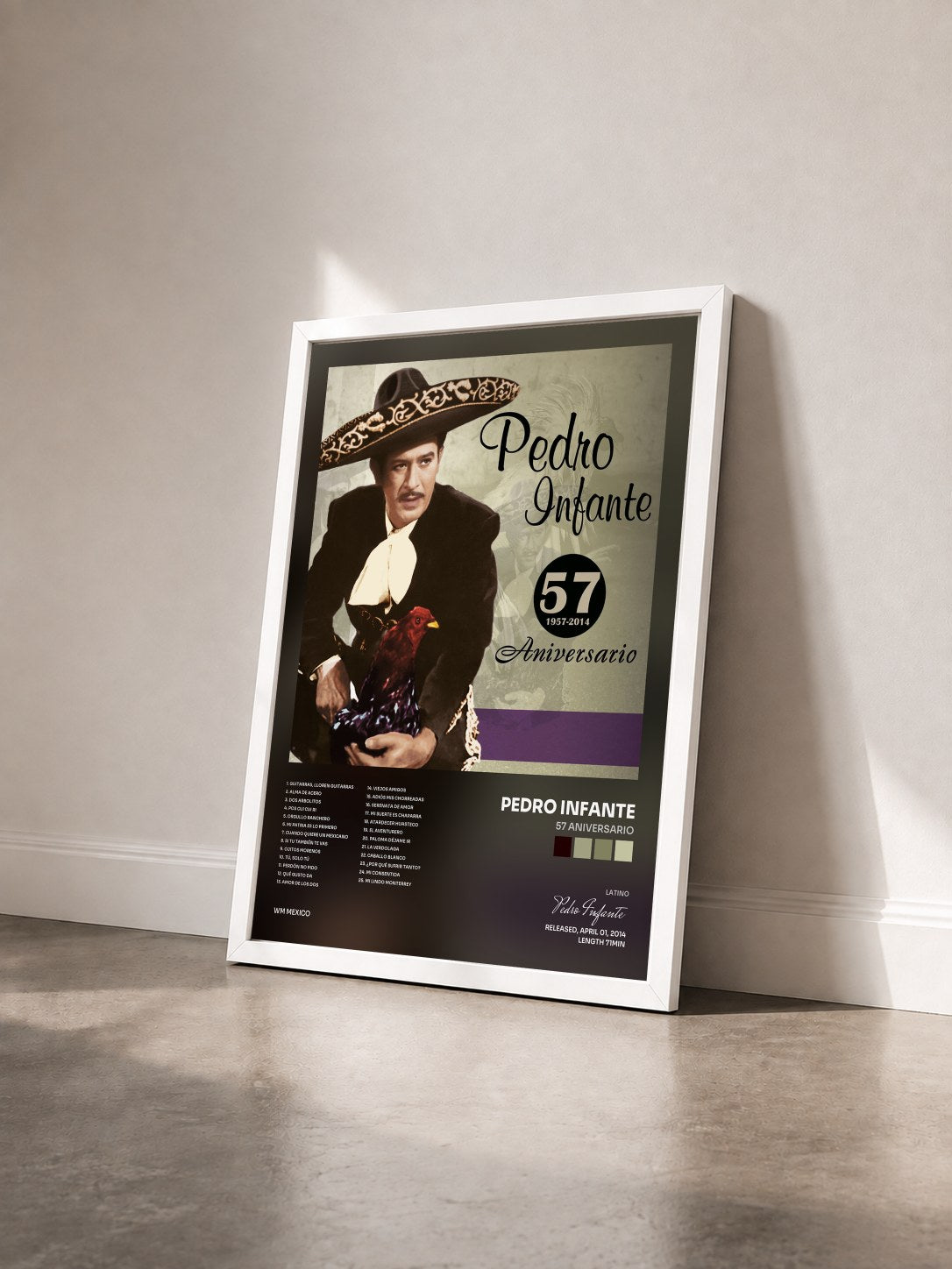 #blanc Tableau de l'album 57 Aniversario de Pedro Infante vu de trois quarts, cadre blanc