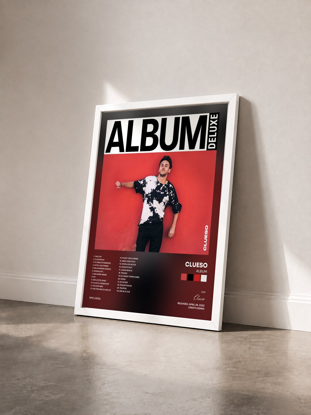 #blanc Tableau de l'album ALBUM de Clueso vu de trois quarts, cadre blanc