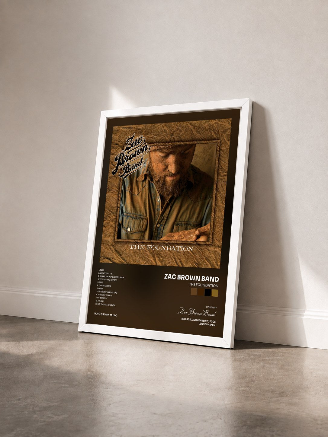#blanc Tableau de l'album The Foundation de Zac Brown Band vu de trois quarts, cadre blanc