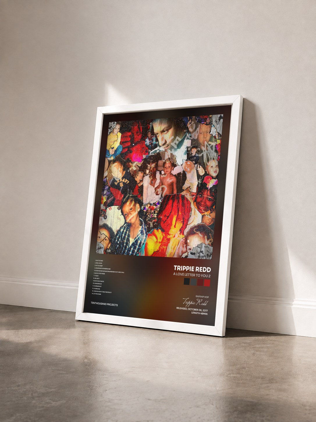 #blanc Tableau de l'album A Love Letter To You 2 de Trippie Redd vu de trois quarts, cadre blanc