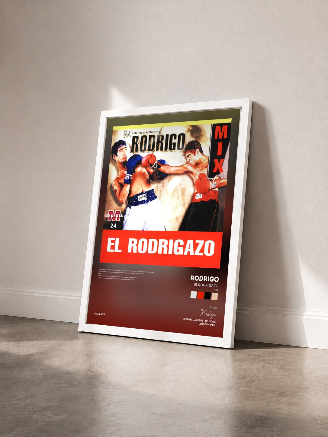 #blanc Tableau de l'album El Rodrigazo (Mix) de Rodrigo vu de trois quarts, cadre blanc
