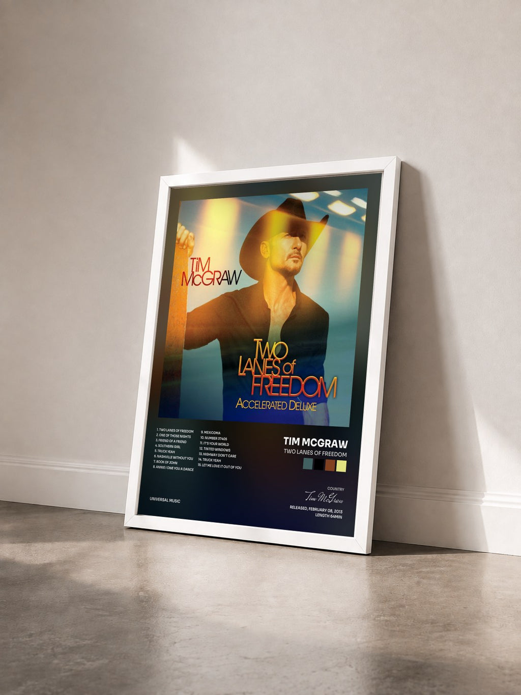 #blanc Tableau de l'album Two Lanes Of Freedom de Tim McGraw vu de trois quarts, cadre blanc