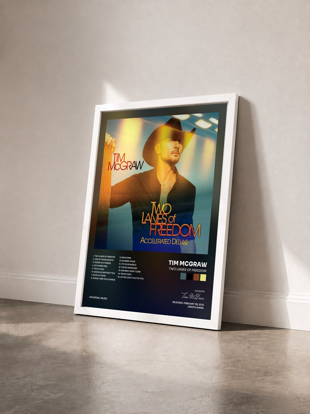 #blanc Tableau de l'album Two Lanes Of Freedom de Tim McGraw vu de trois quarts, cadre blanc