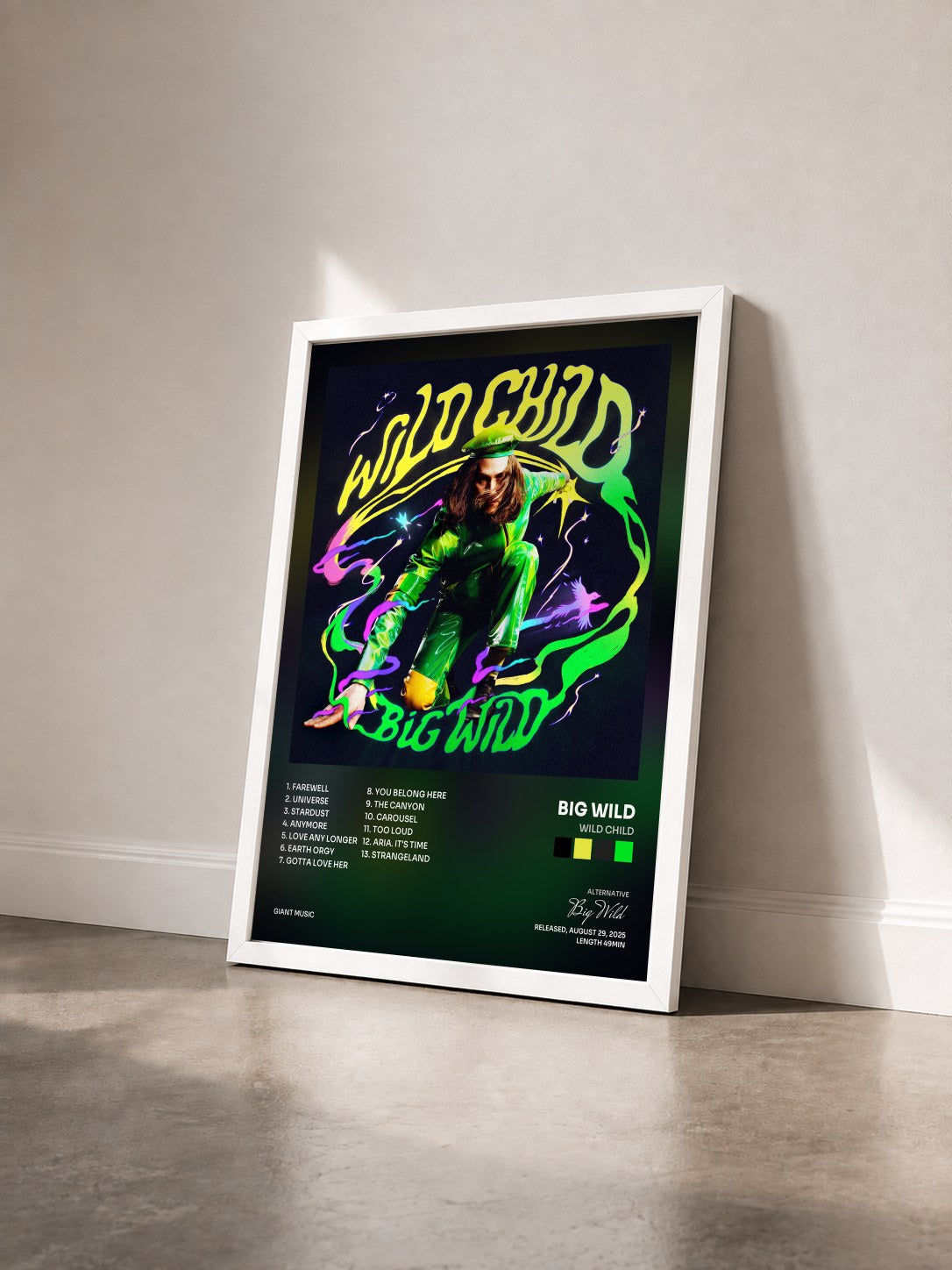 #blanc Tableau de l'album Wild Child de Big Wild vu de trois quarts, cadre blanc