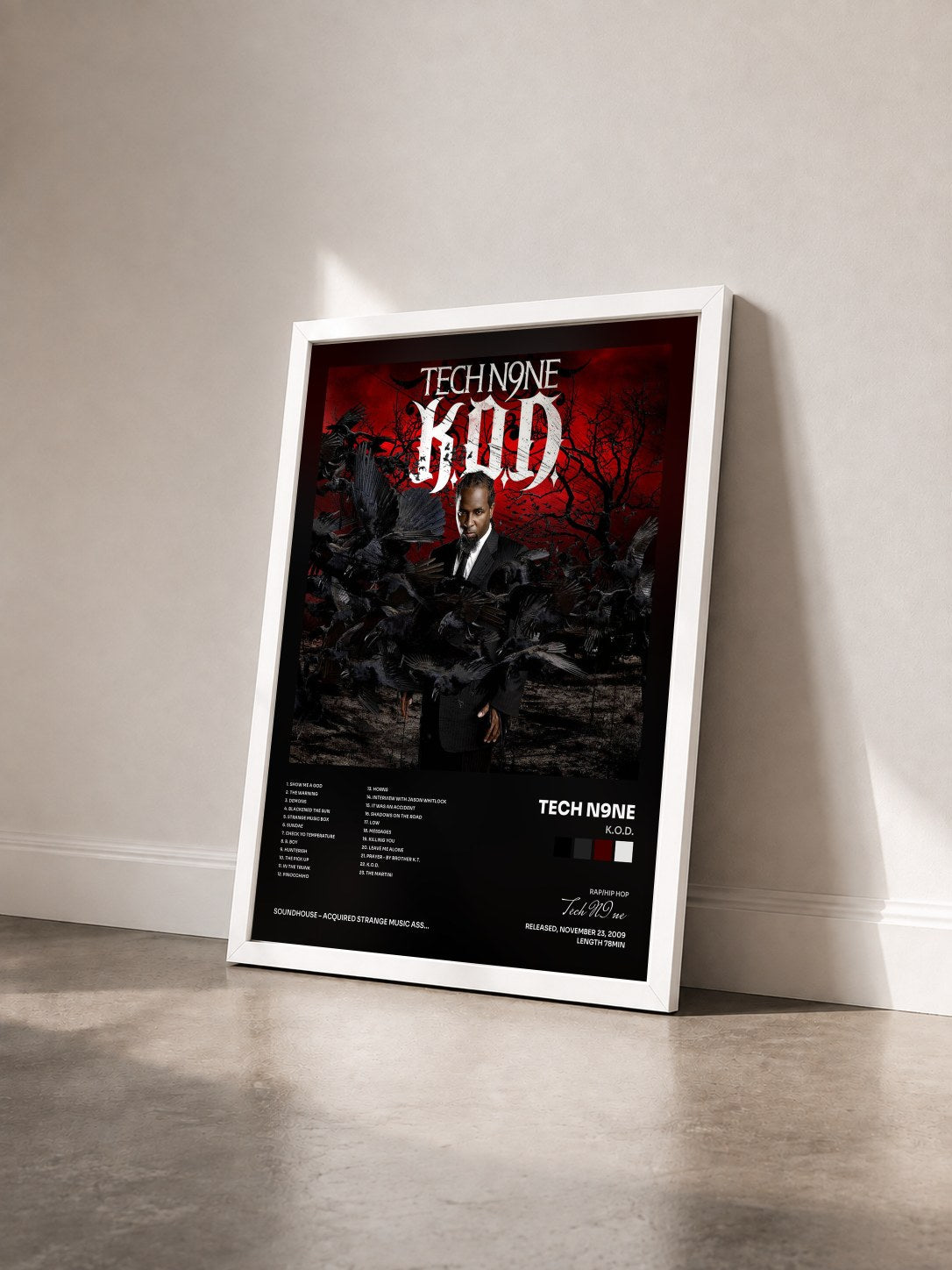 #blanc Tableau de l'album K.O.D. de Tech N9ne vu de trois quarts, cadre blanc