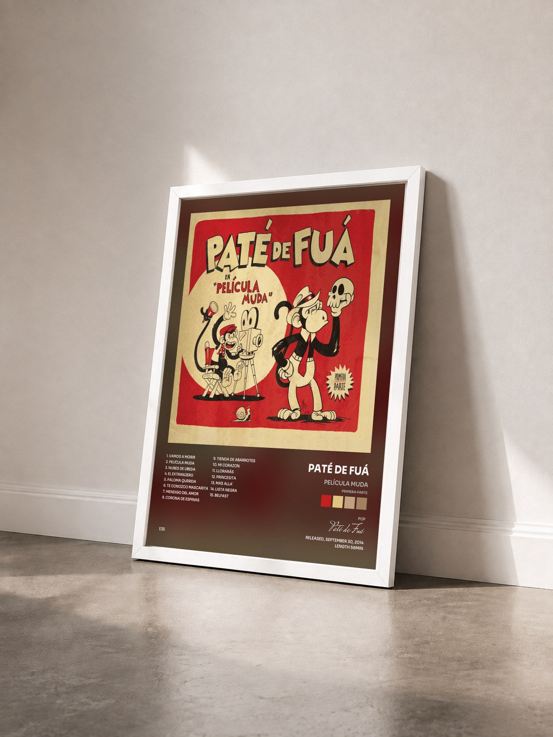 #blanc Tableau de l'album Película Muda (Primera Parte) de Paté de Fuá vu de trois quarts, cadre blanc