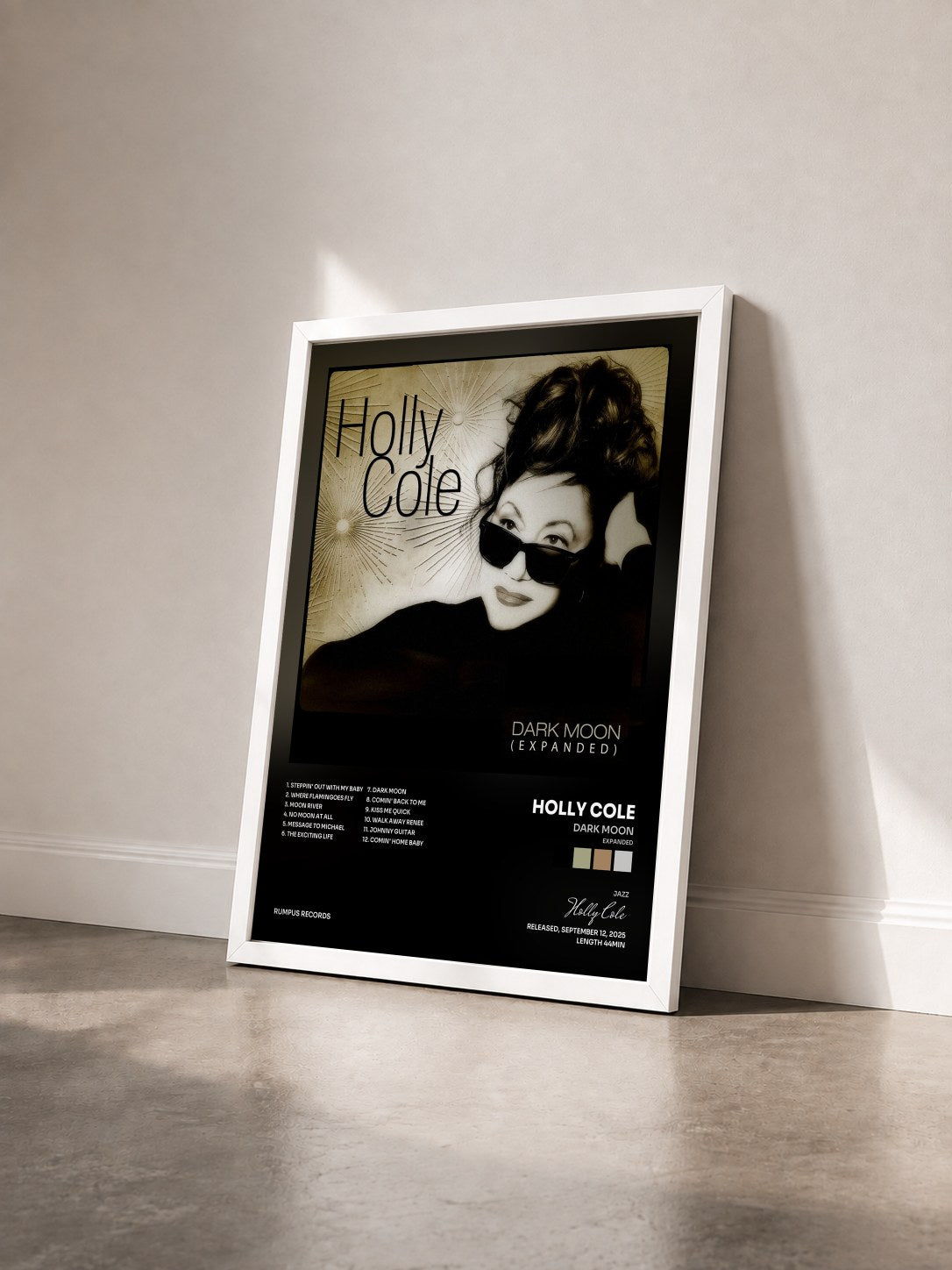 #blanc Tableau de l'album Dark Moon (Expanded) de Holly Cole vu de trois quarts, cadre blanc