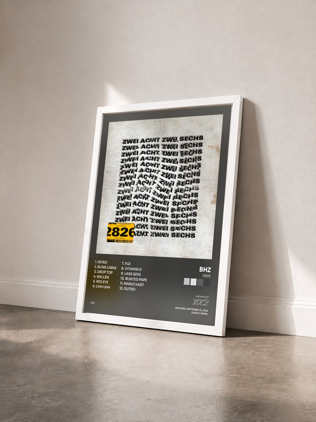 #blanc Tableau de l'album 2826 de BHZ vu de trois quarts, cadre blanc