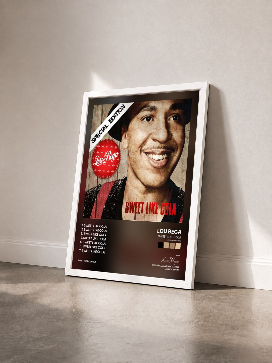 #blanc Tableau de l'album Sweet Like Cola (Special Edition) de Lou Bega vu de trois quarts, cadre blanc