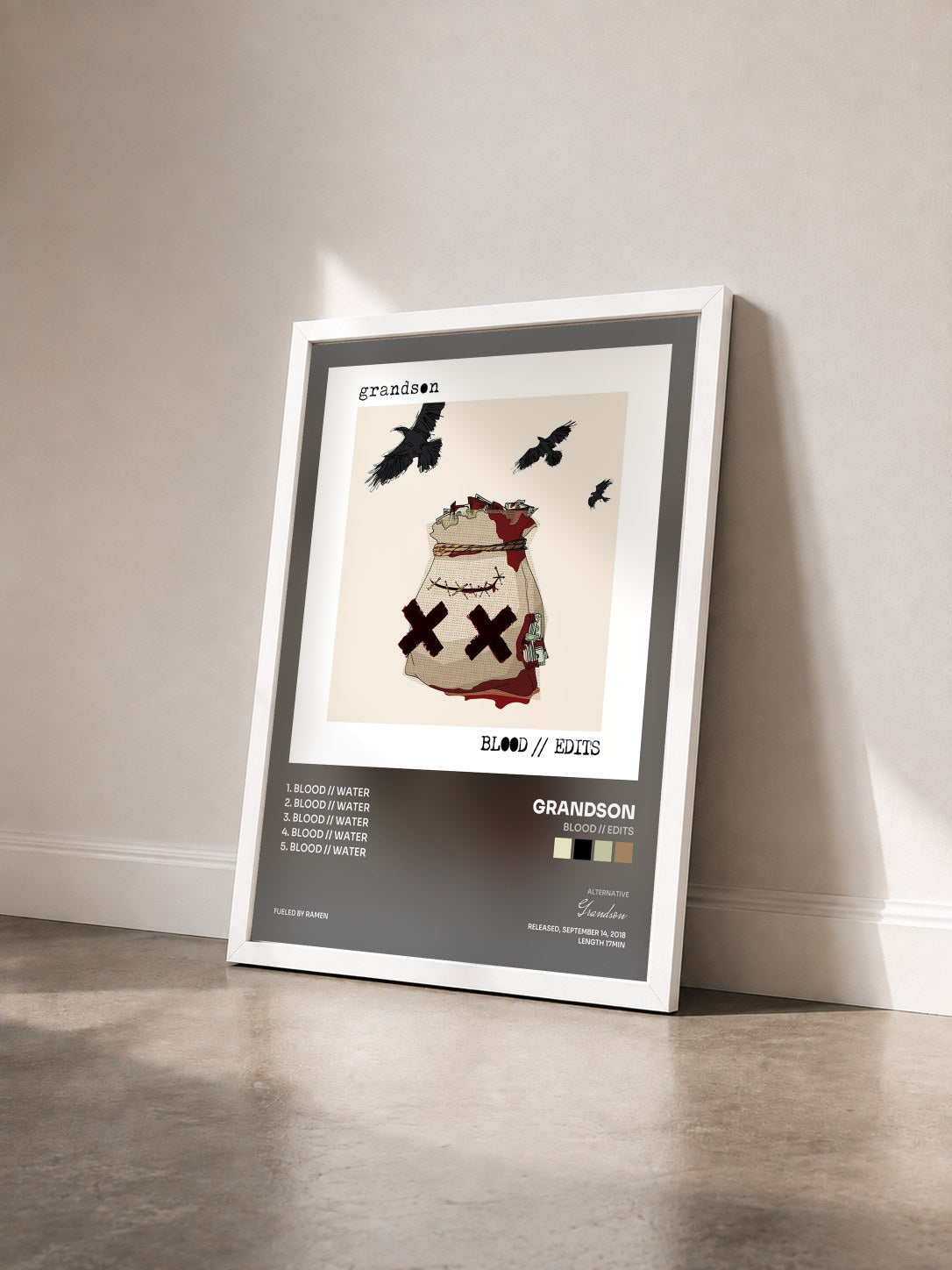 #blanc Tableau de l'album BLOOD // EDITS de Grandson vu de trois quarts, cadre blanc