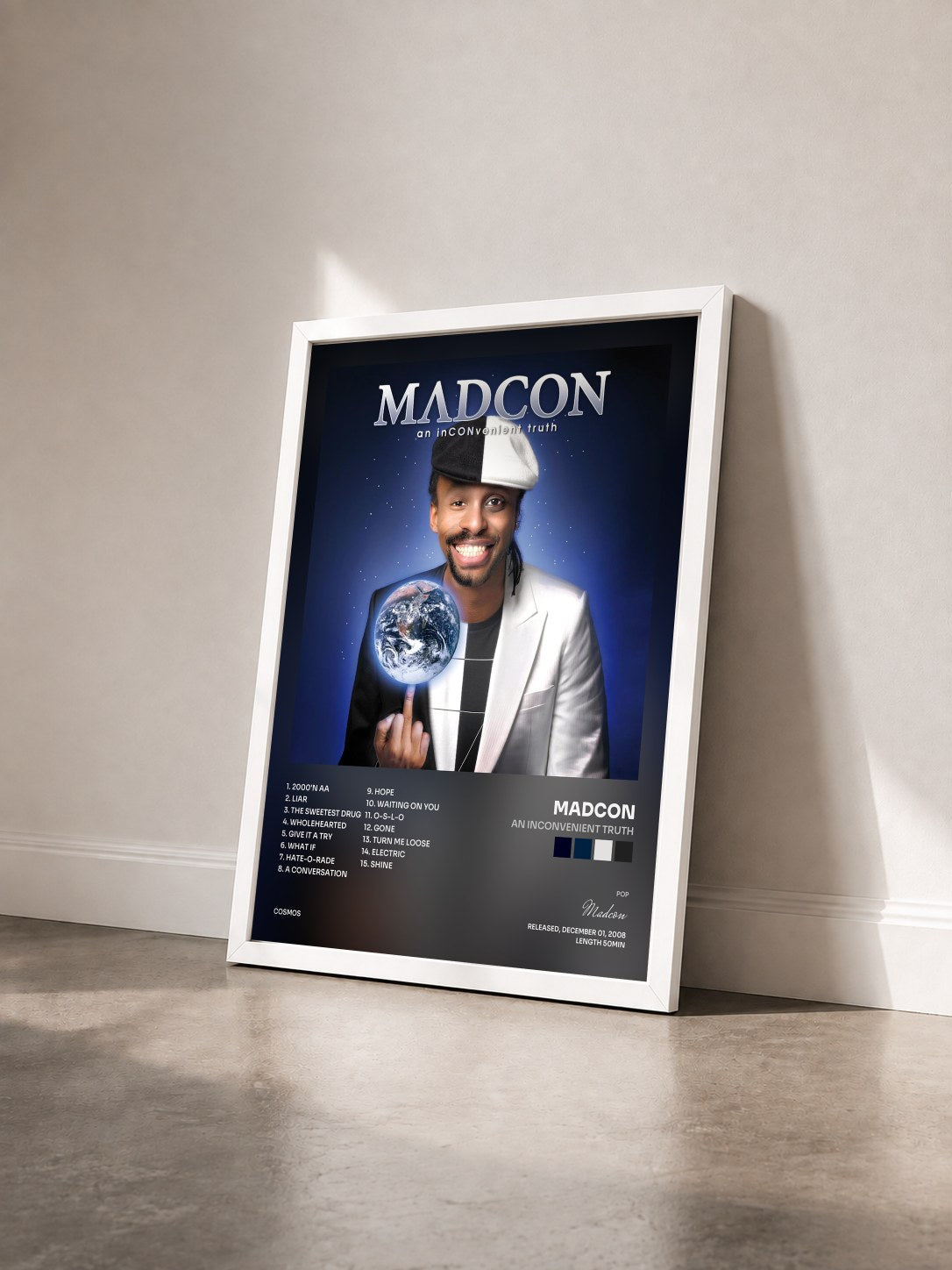 #blanc Tableau de l'album An Inconvenient Truth de Madcon vu de trois quarts, cadre blanc