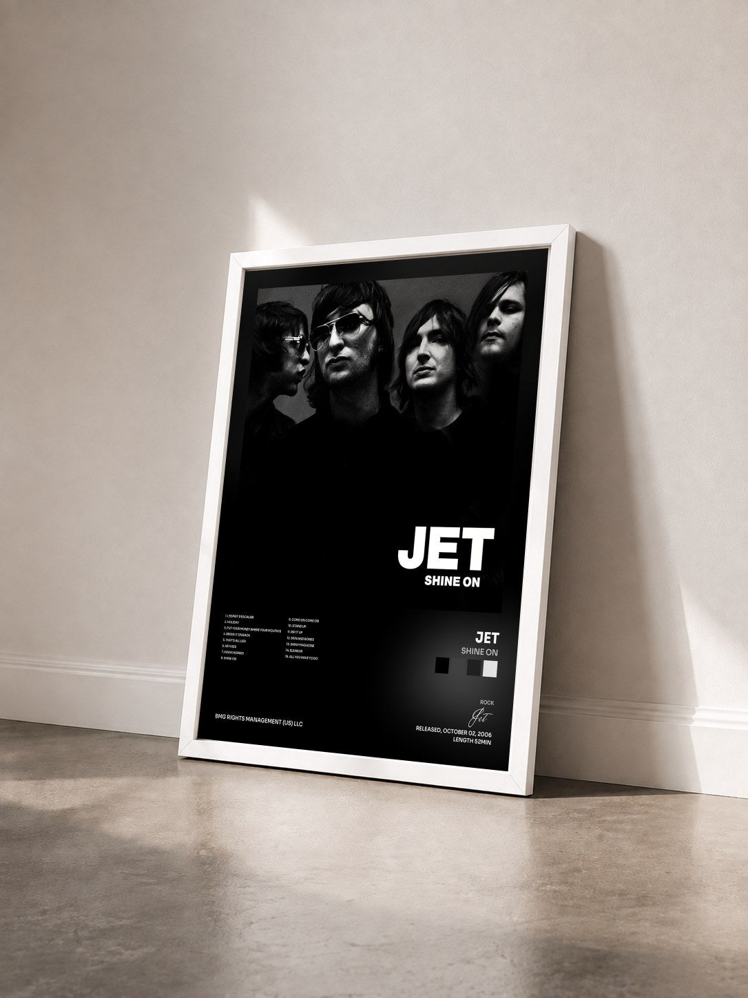 #blanc Tableau de l'album Shine On de Jet vu de trois quarts, cadre blanc