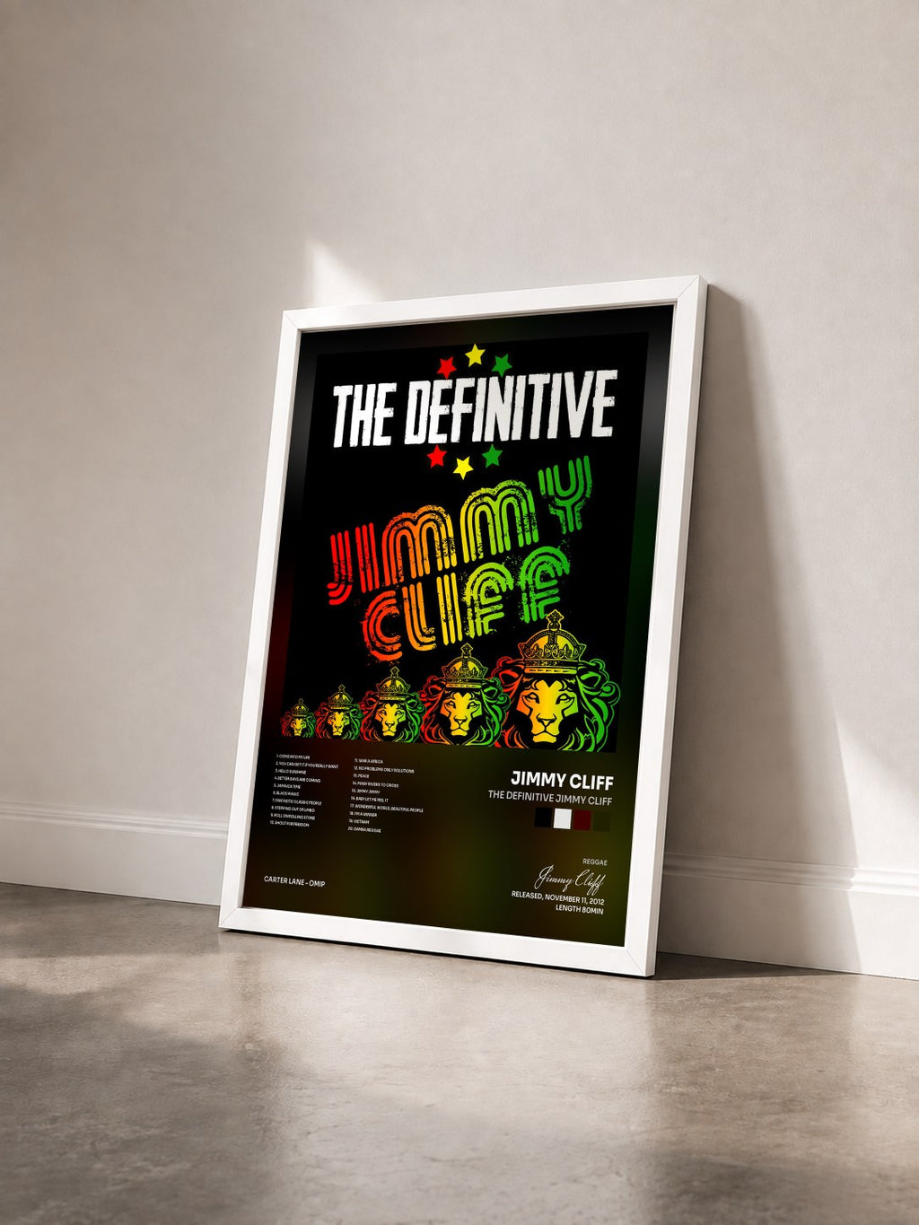 #blanc Tableau de l'album The Definitive Jimmy Cliff de Jimmy Cliff vu de trois quarts, cadre blanc