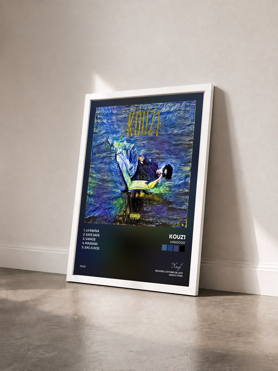 #blanc Tableau de l'album Vangogh de Kouz1 vu de trois quarts, cadre blanc