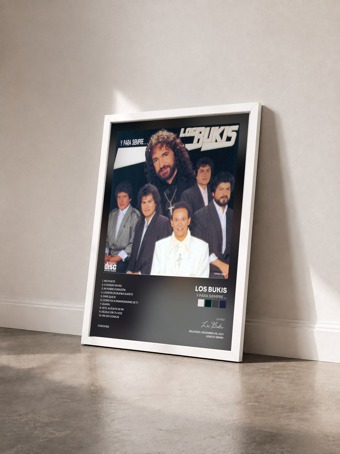 #blanc Tableau de l'album Y Para Siempre ... de Los Bukis vu de trois quarts, cadre blanc