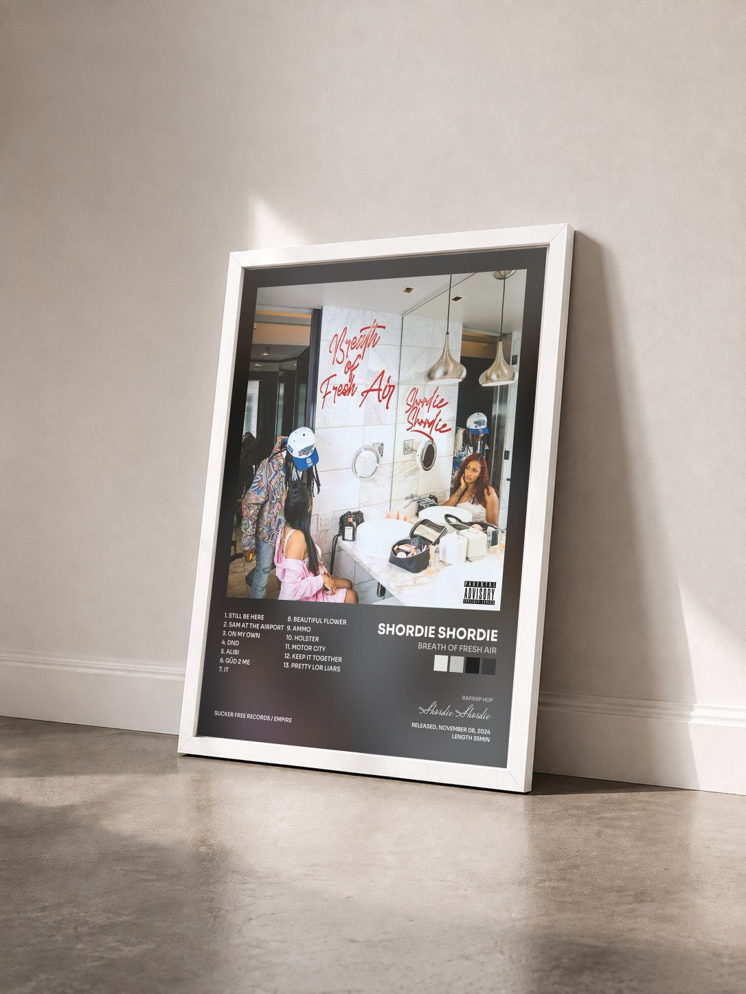 #blanc Tableau de l'album Breath Of Fresh Air de Shordie Shordie vu de trois quarts, cadre blanc